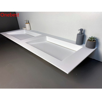 Lavabo double en surface solide Staron blanc glacier, meuble de salle de bain pour hôtel public