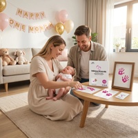 Kit de 3 empreintes de pieds de bébé sans encre, cartes de jalons de développement pour bébé, kit d'empreintes de mains et de pieds de nouveau-né, cadeau souvenir pour empreintes de mains et de pieds de bébé