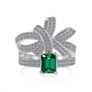 Dylam New Design Fashion Fine Jewelry 925 Sterling <b>Silver</b> Rhodium Plated Women <b>Emerald</b> 5A Cubic Zirconia Bow Knot <b>Rings</b> - Product Image 1