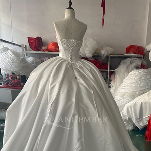 Wx70 Ivory Bridal Ball Gown Strapless Soft Satin <b>Wedding</b> Dresses Ball Gown Long Cathedral Train For Women Jancember - Product Image 4