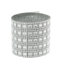 Vente en gros de garniture en maille à fleurs en strass argentées à 6 rangs pour la décoration de gâteaux de mariage, accessoires de lingerie