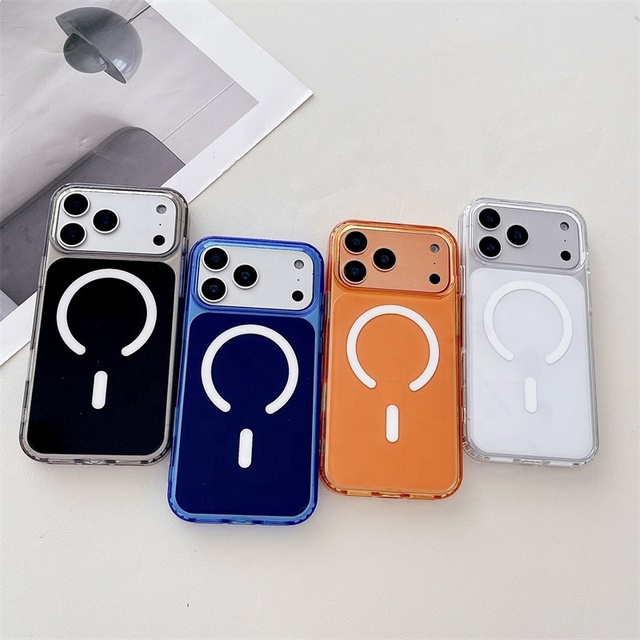 17 Air 16 15 Pro Max Dual Tone IMD Transparent Tpu Shockproof Back Cover Original Acrylic Clear Magnetic Phone Case for iphone