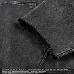 ODM OEM Vente en gros Sweat-shirt à capuche rétro en patchwork 100% coton 430 g/m² pour homme, coupe ample - Product Image 4