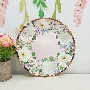 อุปกรณ์ตกแต่งงานแต่งงานธีม DAMAI ชุดน้ำชาฤดูใบไม้ผลิ ดอกกุหลาบสีชมพู ดอกชบาสีขาว ชุดอาหารเย็นแบบใช้แล้วทิ้ง ถ้วยกระดาษ ผ้าเช็ดปาก - Product Image 3