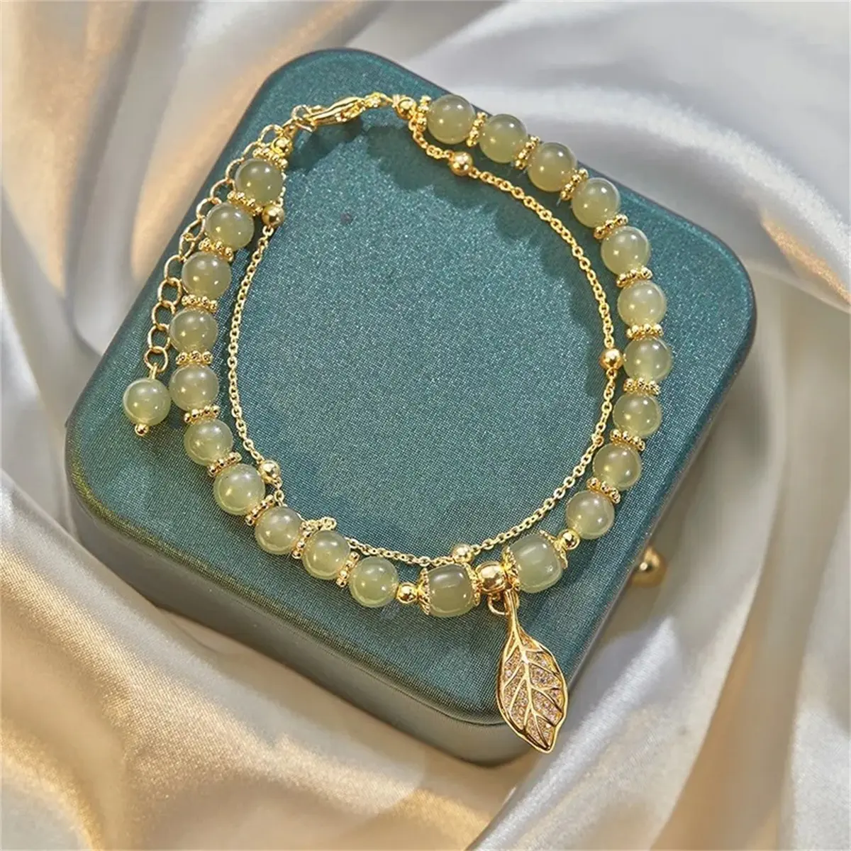 Hetian Jade Gold Leaf Bracelet Natural Gold Branch Jade Women Leaf Lucky Jewelry Gifts