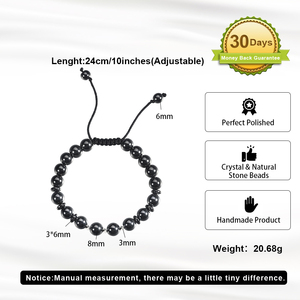 Bracelet artisanal RINNTIN GMB76 en pierres naturelles de 8 mm, pierres énergétiques, ajustable, bracelet en hématite perlé, tendance. - Product Image 4