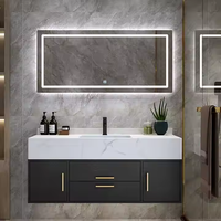 CBMMart Meubles de salle de bain flottants à usage domestique de luxe style gris avec dessus en marbre et évier unique à vendre