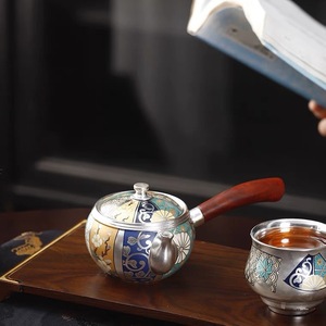 Silver Plated Hand Painted Teapot With Lid Chinese Style Single Handle Tea Pot High <b>Temperature</b> Resistant For Brewing Tea - Product Image 3