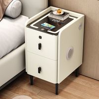 Table de chevet moderne compacte et intelligente avec chargeur sans fil, surface éclairée par LED, 2 tiroirs de rangement, gain de place pour la chambre à coucher et la maison