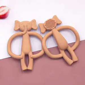 New Design Animal Chewable Toy Senory Donut Elephant Cartoon Teething Ring Soft Baby Rattle Infant Cute Silicone Baby Teether