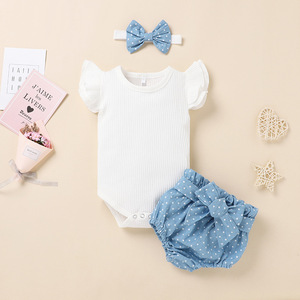 Vêtements pour bébés, garçons et filles, ensembles de survêtements, vêtements en coton, ensemble de body 3 pièces avec bandeau pour tout-petits - Product Image 2