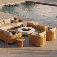 Ensemble de meubles d'extérieur en teck moderne avec foyer, canapé de patio pour villa, canapé de jardin de luxe pour hôtel et complexe hôtelier, idéal pour le bord de piscine