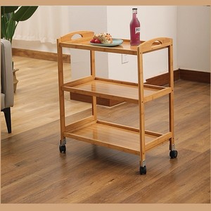Bamboo Food <b>Cart</b> 3 Tier With 4 Swivel Casters Multipurpose Hotel Trolley Kitchen <b>Storage</b> - Product Image 2