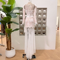 Nouvelle Robe Plissée en Dentelle à Motif Arête de Poisson, Manches Longues, Taille Cintrée, Coupe Ajustée, Jupe Mi-longue pour Femme – Collection Automne 2026
