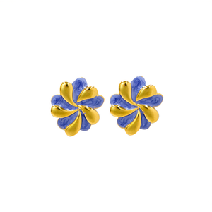 Fashion <b>Stud</b> <b>Earrings</b> 316L Stainless Steel PVD Gold Plating <b>Blue</b> Enamel Flower Design - Product Image 2