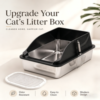 Bac à litière pour chat en acier inoxydable OEM, grand modèle 20L, à ouverture supérieure, écologique, antiadhésif, facile à nettoyer, avec tapis de protection à bords hauts pour chats d'intérieur