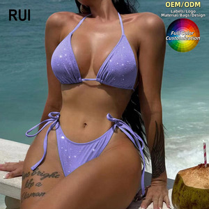 Ensemble de bikini sexy et élégant pour femmes RUIQUWIN, maillot de bain tankini brillant, vêtements de plage, string à cordon, séchage rapide - Product Image 1
