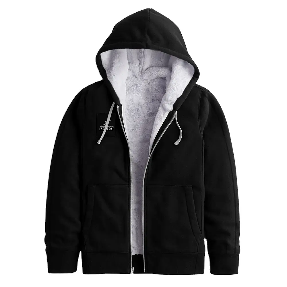 Hexa pro dişli sıcak satış faux kürk astar erkekler siyah fermuar up hoodie tarzı ile konfor ve şık
