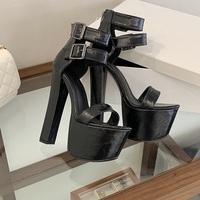 Sandales à plateforme avec fermeture éclair et rivets pour femmes, sexy, à bout ouvert, pour soirée, boîte de nuit, danse de pole dance, talons de 16 cm