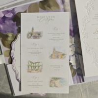 Imprimé personnalisé Château Destination Velours de luxe Livre à dos rigide Folio Ruban Feuille d'or Invitation de mariage avec enveloppe
