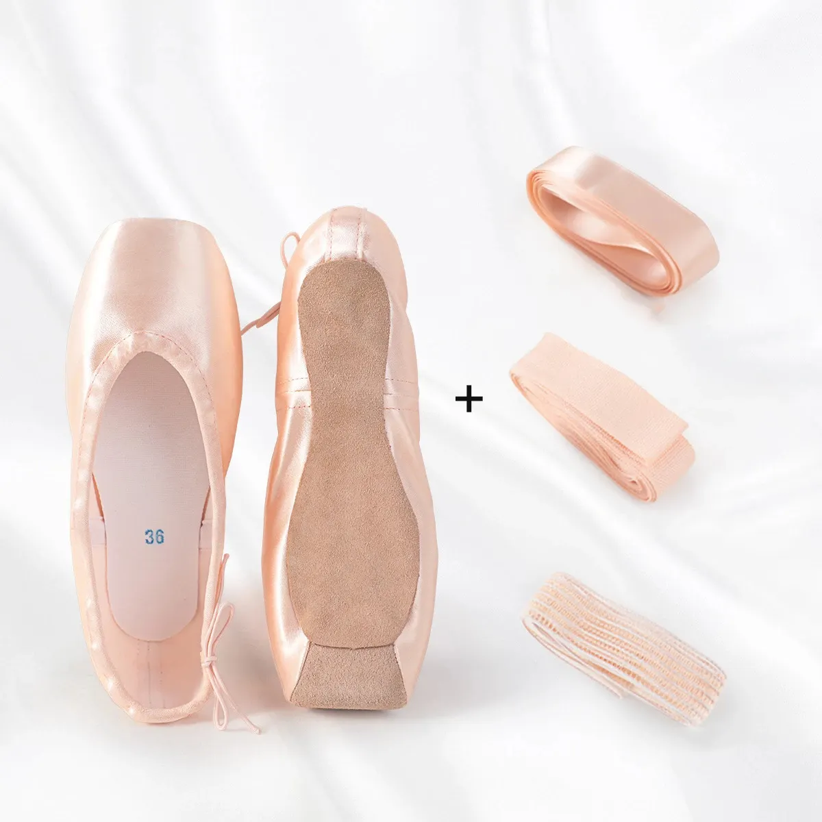 Sepatu Balet Wanita Pointe Profesional, Sepatu Balet Wanita dengan Sol Kulit