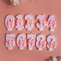 Bougie d'anniversaire rose scintillante chiffres 0-9, 7,2 cm, avec nœud 3D, pour gâteau, décoration de fête d'anniversaire de princesse pour filles