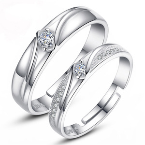 Amor de plata ajustable de diamante, anillo de plata para los hombres y mujeres par de joyas de compromiso R002 - Product Image 6