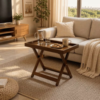 Table d'étude moderne en bois pliable avec plateau à collation et rebords surélevés, idéale pour chambre à coucher, fenêtre en baie, table basse autoportante