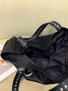 デザイナー中空金属象眼細工円形リングホボーショルダーバッグアンダーアームキャリートート大容量バッグ黒レトロソフトハンドバッグ - Product Image 6