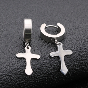 <span class=keywords><strong>Orecchini</strong></span> a Cerchio Punk di Alta Qualità 2025, Stile Coreano, in Acciaio Inossidabile Nero Argento, con Croce Pendente per <span class=keywords><strong>Uomo</strong></span> e Donna - Product Image 2