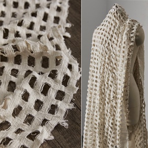 Nouveau tissu en <span class=keywords><strong>lin</strong></span> et coton brut, couleur originale, délavé, à motif quadrillé ajouré, vintage, vieilli et effiloché, pour robe de créateur - Product Image 1