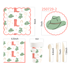 DAMAI - Vajilla de Papel para Fiesta Vaquera, Platos y Servilletas Rosas con Diseño de Vaquera y Cactus, para 8 Personas - Product Image 6