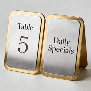 Numéros de table personnalisés haut de gamme en acier inoxydable et laiton pour restaurants, stands de réception, cartes de placement et marquages de table - Product Image 1