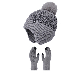 Ensemble bonnet et gants d'hiver en peluche avec pompon, <span class=keywords><strong>cache</strong></span>-<span class=keywords><strong>oreilles</strong></span>, <span class=keywords><strong>bandeau</strong></span>, bonnet tricoté rembourré, gants tactiles <span class=keywords><strong>pour</strong></span> femme - Product Image 6