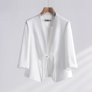 Women's Suit <b>Jacket</b> Solid Color Crepe Breathable <b>Summer</b> Style With Drawstring Front - Product Image 2