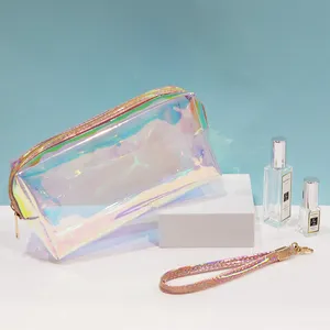 Bolsa transparente de maquiagem para viagem, bolsa para cosméticos personalizada com zíper, tpu de plástico transparente