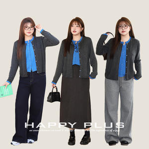 Cárdigan de Punto con Bloques de Color para Mujer Happy Plus, Grosor Medio, Antipilling, con Bolsillo, Talla Grande, Estilo Casual - Product Image 4