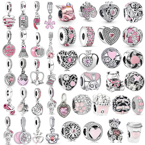 Abalorios al por mayor para pulseras, serie <span class=keywords><strong>rosa</strong></span>, cuentas de agujero grande, de metal esmaltado, bonitos dijes DIY para la fabricación de joyas - Product Image 1