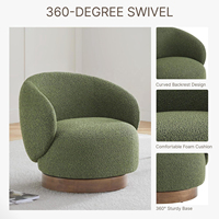 Fauteuil d'appoint pivotant moderne, fauteuil barillet rembourré en tissu performant, pieds en bois massif, mobilier modulaire pour la maison