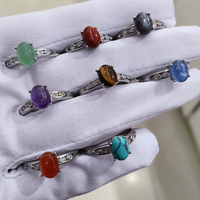 Bague en pierre naturelle 100% authentique (Aigue-marine, Aventurine verte, Améthyste) pour Hommes et Femmes, ajustable et inaltérable, idéale pour les fêtes et comme cadeau