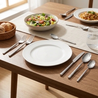 Ensemble de couverts en acier inoxydable argenté à manche martelé, comprenant couteau, fourchette, cuillère, fourchette à dessert et cuillère à café, pour la table de banquets et de fêtes