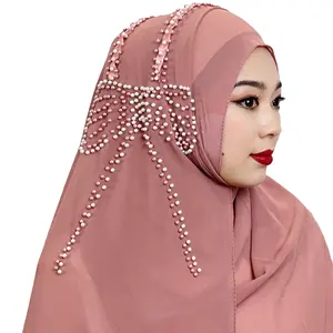 फैक्टरी प्रत्यक्ष बिक्री धनुष टाई Beading हीरे मुस्लिम महिलाओं दुपट्टा दुबई अरब भारत हिजाब इस्लामी दक्षिण पूर्व एशिया देवियों शॉल