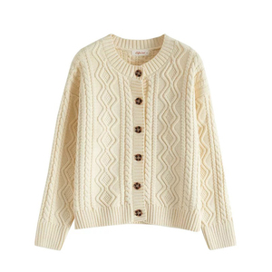 <span class=keywords><strong>Cardigan</strong></span> da Donna Ecologico Classico con Scollo a V e Maniche Lunghe in Morbido Misto Cotone, Chiusura Monopetto con Bottoni, Colori Crema, Nero, Rosso, Verde Salvia - Product Image 3