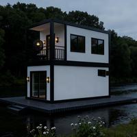 Maison conteneur préfabriquée à deux étages démontable, bâtiment préfabriqué à double couche, balcon, toit plat, maison modulaire portable, bureau moderne