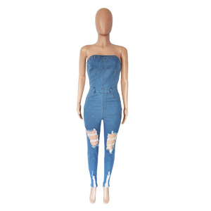 Combinaison en jean sans manches évidée pour femme – Vente en gros - Product Image 4