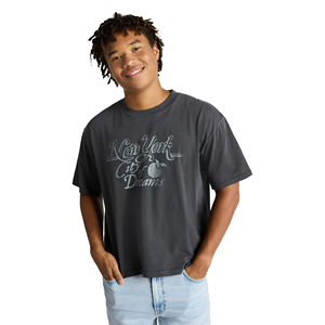 เสื้อยืดแขนสั้นสีเทาเข้มสำหรับผู้ชายไซส์ใหญ่ พิมพ์ลาย New York City of Dreams คอกลม ผ้าเจอร์ซีย์ลำลอง สำหรับผู้ชาย - Product Image 2