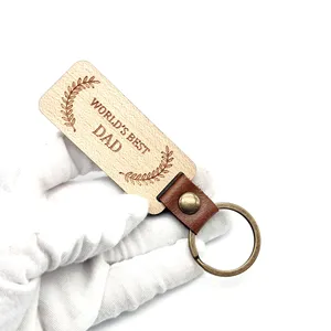 Porte-clés en cuir en métal avec nom personnalisé découpé au laser pour gravure porte-clés en bois vierge