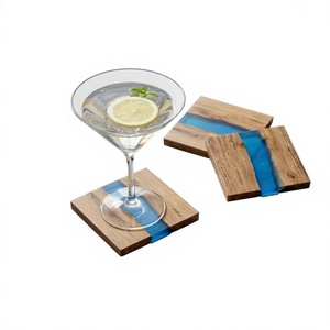 Sous-verres en bois et résine de style américain, faits à la main, écologiques, taille 4 pouces, tapis et dessous de verre pour boissons, décoration de table, sets de table - Product Image 1