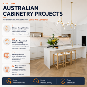 Armoires de <span class=keywords><strong>cuisine</strong></span> modernes de luxe minimalistes blanches sur mesure BALOM avec îlot en quartz, armoires de <span class=keywords><strong>cuisine</strong></span> modulaires pour la construction neuve en Australie - Product Image 3