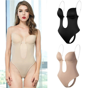 Body sculptant push-up pour femme, décolleté <span class=keywords><strong>plongeant</strong></span> en V profond, <span class=keywords><strong>dos</strong></span> nu, coupe string, bretelles transparentes, rembourré, effet corset - Product Image 2